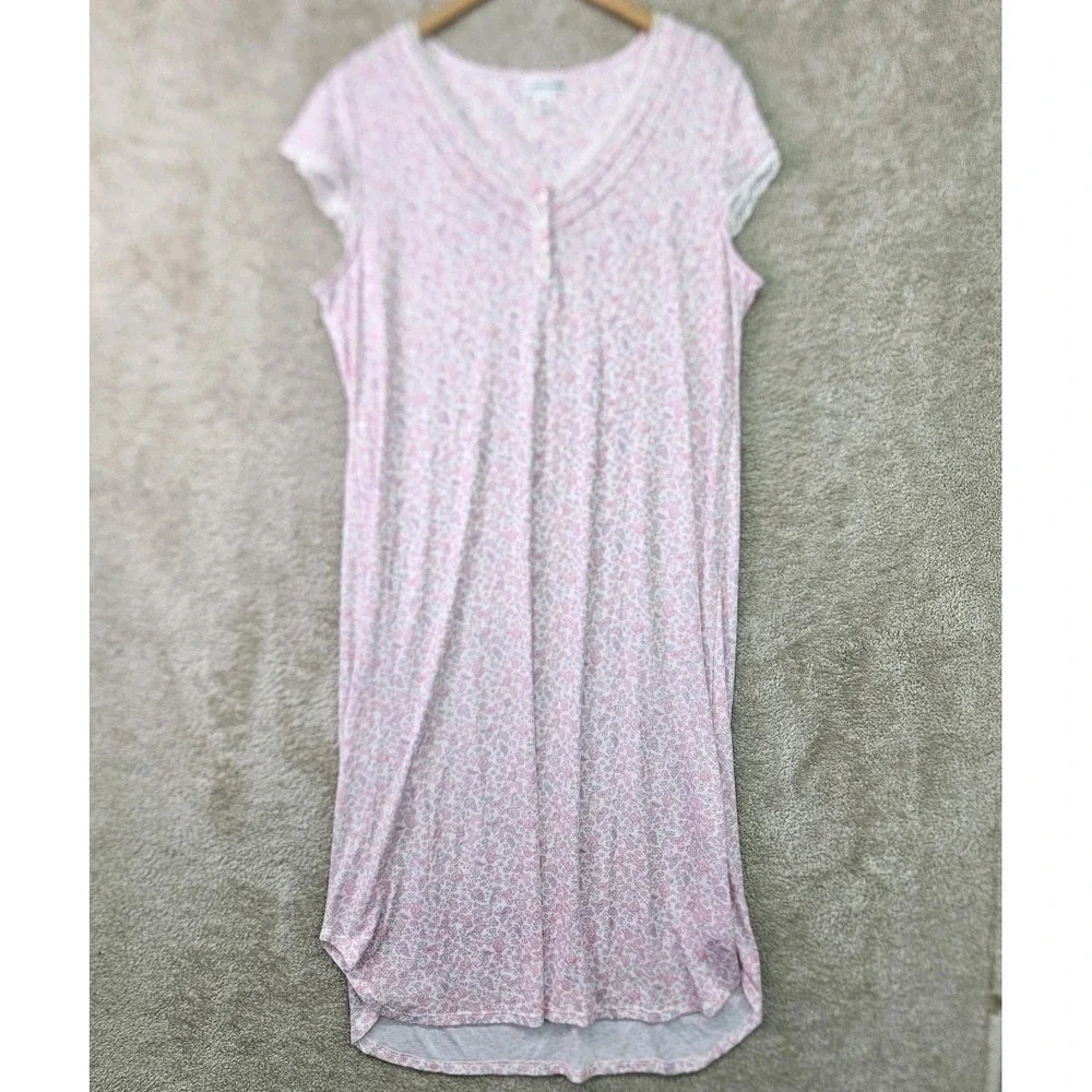 Miss Elaine Nightgown XL Pink Floral Paisley Long Cap Sleeve Lace Trim Maxi - Picture 9 of 16